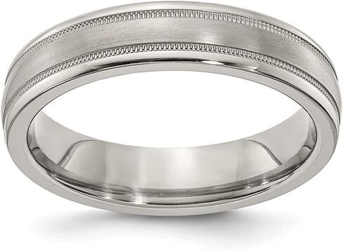 Solid Titanium Men's Matte Brushed Finish and Tri Dome Milgrain 5mm Ring Comfort-Fit Band in Kuwait