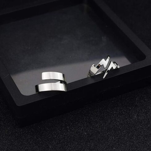 Double Lightning Bolt Wrap Open Ring for Men Boys Women Teen Girls Stainless Steel Fashion Punk Personalized Unique Expandable Statement Engagement Finger Rings Jewelry Gifts for BFF Birthday Son in Kuwait