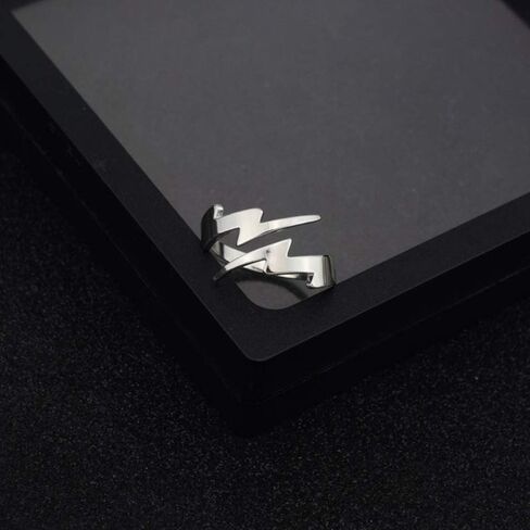 Double Lightning Bolt Wrap Open Ring for Men Boys Women Teen Girls Stainless Steel Fashion Punk Personalized Unique Expandable Statement Engagement Finger Rings Jewelry Gifts for BFF Birthday Son in Kuwait