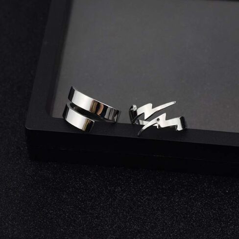 Double Lightning Bolt Wrap Open Ring for Men Boys Women Teen Girls Stainless Steel Fashion Punk Personalized Unique Expandable Statement Engagement Finger Rings Jewelry Gifts for BFF Birthday Son in Kuwait