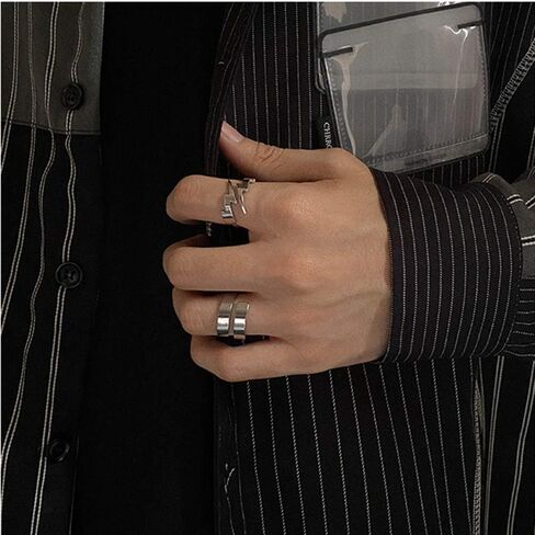 Double Lightning Bolt Wrap Open Ring for Men Boys Women Teen Girls Stainless Steel Fashion Punk Personalized Unique Expandable Statement Engagement Finger Rings Jewelry Gifts for BFF Birthday Son in Kuwait