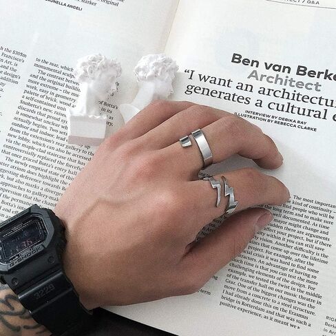 Double Lightning Bolt Wrap Open Ring for Men Boys Women Teen Girls Stainless Steel Fashion Punk Personalized Unique Expandable Statement Engagement Finger Rings Jewelry Gifts for BFF Birthday Son in Kuwait