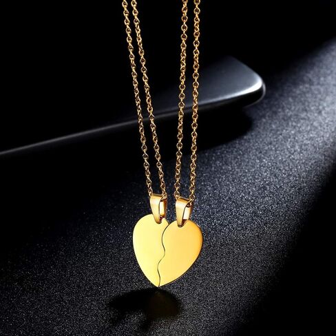 Broken Heart Necklace Women Men 316L Stainless Steel Best Friend BFF Foever Pendant 18k Gold/Rose Gold Plated Two Half Hearts Pendants Lover Couples Jewelry SP0034 in Kuwait