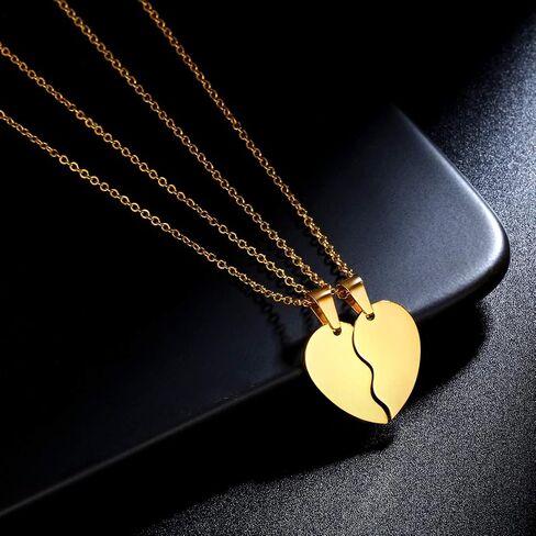 Broken Heart Necklace Women Men 316L Stainless Steel Best Friend BFF Foever Pendant 18k Gold/Rose Gold Plated Two Half Hearts Pendants Lover Couples Jewelry SP0034 in Kuwait