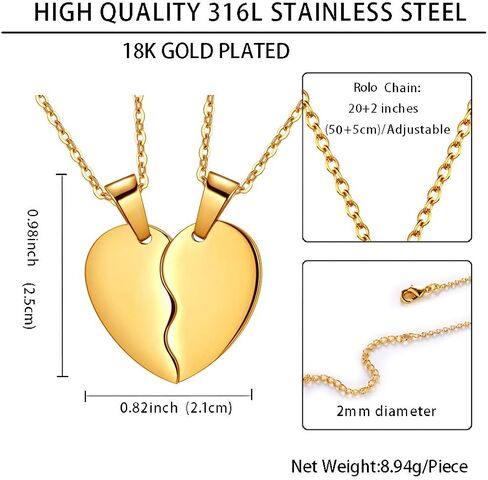 Broken Heart Necklace Women Men 316L Stainless Steel Best Friend BFF Foever Pendant 18k Gold/Rose Gold Plated Two Half Hearts Pendants Lover Couples Jewelry SP0034 in Kuwait