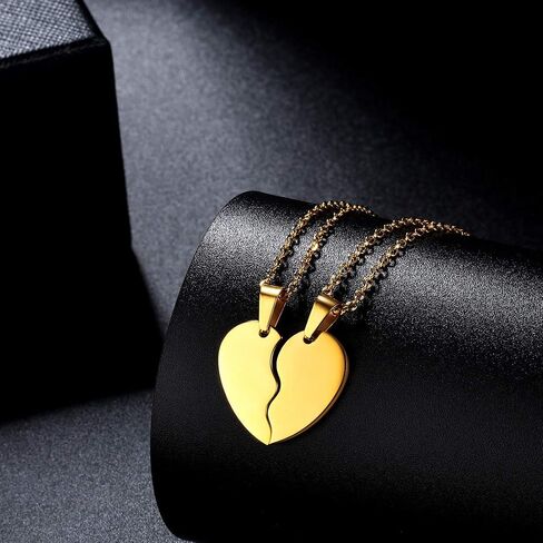 Broken Heart Necklace Women Men 316L Stainless Steel Best Friend BFF Foever Pendant 18k Gold/Rose Gold Plated Two Half Hearts Pendants Lover Couples Jewelry SP0034 in Kuwait