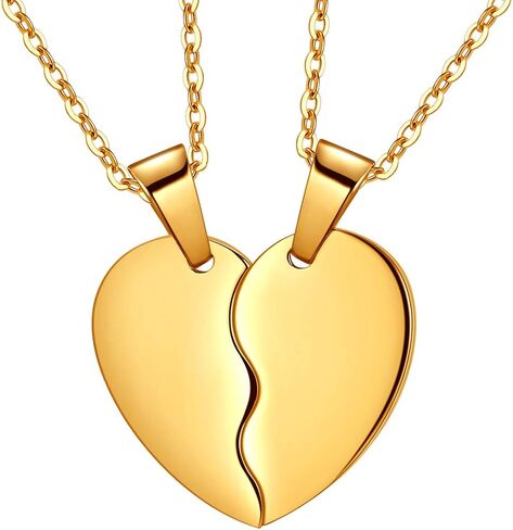 Broken Heart Necklace Women Men 316L Stainless Steel Best Friend BFF Foever Pendant 18k Gold/Rose Gold Plated Two Half Hearts Pendants Lover Couples Jewelry SP0034 in Kuwait