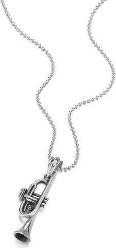 COOLSTEELANDBEYOND Trumpet Pendant Necklace for Men Women Stainless Steel with 30 inches Ball Chain in Saudi Arabia