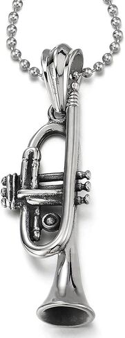 COOLSTEELANDBEYOND Trumpet Pendant Necklace for Men Women Stainless Steel with 30 inches Ball Chain in Saudi Arabia