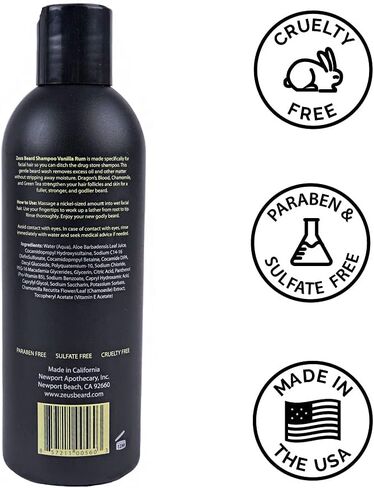 ZEUS Beard Shampoo Wash, Infused with Green Tea & Natural Ingredients to Cleanse and Soften Beard – 8 oz. Made in USA – Sandalwood in Saudi Arabia