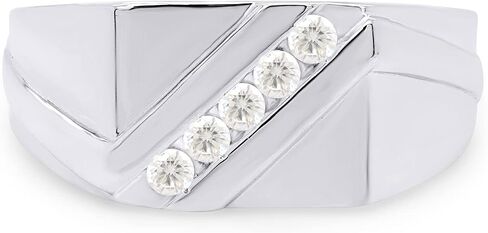 SAVEARTH DIAMONDS 1/8 ct. t.w Round Cut Lab Created Moissanite Diamond Five Stone Men's Wedding Ring In 10K Or 14K Solid Gold (G-H Color, VVS1 Clarity, 0.12 Cttw) in Kuwait