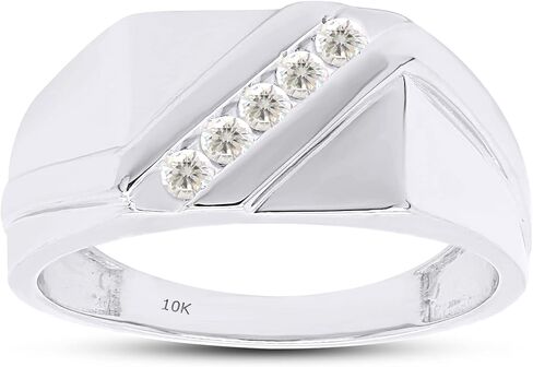 SAVEARTH DIAMONDS 1/8 ct. t.w Round Cut Lab Created Moissanite Diamond Five Stone Men's Wedding Ring In 10K Or 14K Solid Gold (G-H Color, VVS1 Clarity, 0.12 Cttw) in Kuwait