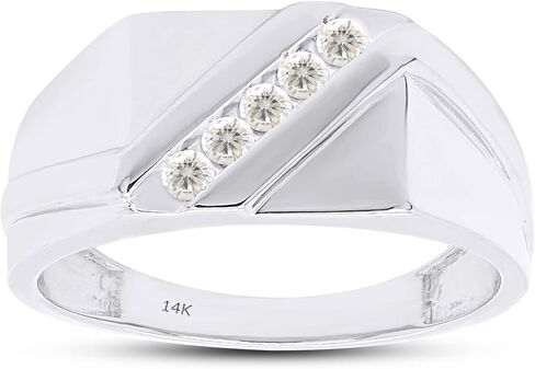 SAVEARTH DIAMONDS 1/8 ct. t.w Round Cut Lab Created Moissanite Diamond Five Stone Men's Wedding Ring In 10K Or 14K Solid Gold (G-H Color, VVS1 Clarity, 0.12 Cttw) in Kuwait