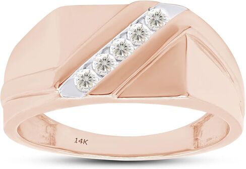 SAVEARTH DIAMONDS 1/8 ct. t.w Round Cut Lab Created Moissanite Diamond Five Stone Men's Wedding Ring In 10K Or 14K Solid Gold (G-H Color, VVS1 Clarity, 0.12 Cttw) in Kuwait