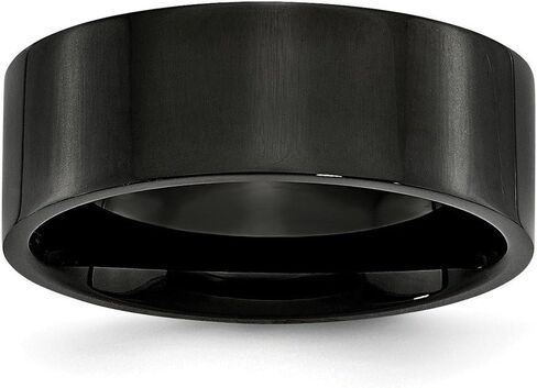 Stainless Steel 8mm Men's Black IP-Plated Flat Plain Classic Wedding Band Ring in Kuwait