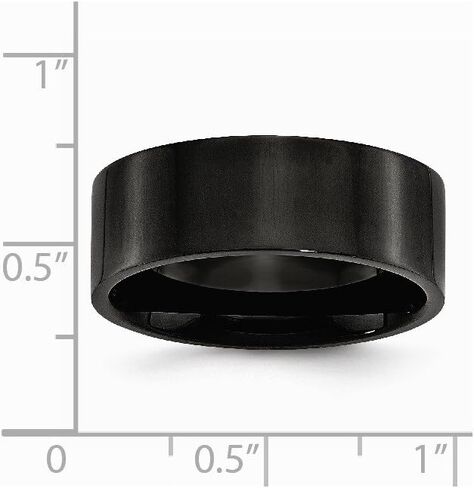 Stainless Steel 8mm Men's Black IP-Plated Flat Plain Classic Wedding Band Ring in Kuwait