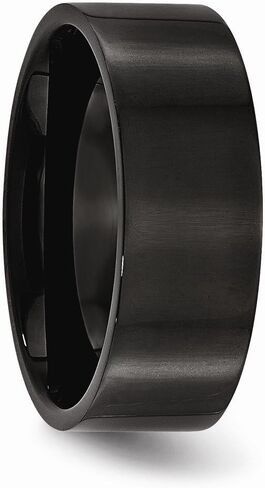 Stainless Steel 8mm Men's Black IP-Plated Flat Plain Classic Wedding Band Ring in Kuwait