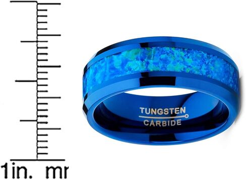 Metal Masters Co. Men's Blue Green Crushed Simulated Opal Tungsten Wedding Band Ring Comfort Fit 8MM in Saudi Arabia