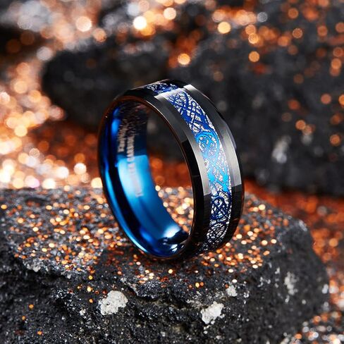 King Will DRAGON Men Tungsten Carbide Ring 8mm Silver/Blue/Black Celtic Dragon Wedding Band Polish Finish in Saudi Arabia