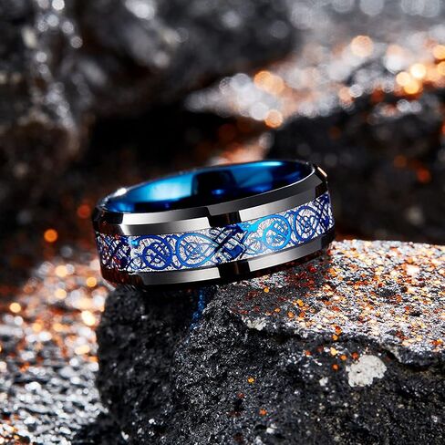 King Will DRAGON Men Tungsten Carbide Ring 8mm Silver/Blue/Black Celtic Dragon Wedding Band Polish Finish in Saudi Arabia