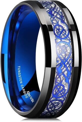 King Will DRAGON Men Tungsten Carbide Ring 8mm Silver/Blue/Black Celtic Dragon Wedding Band Polish Finish in Saudi Arabia