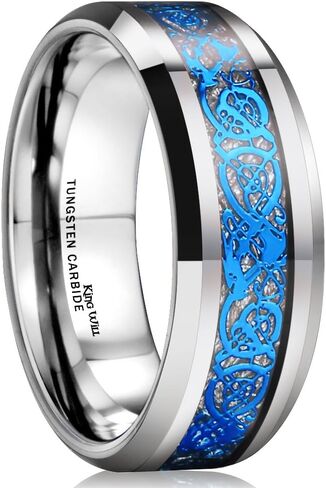 King Will DRAGON Men Tungsten Carbide Ring 8mm Silver/Blue/Black Celtic Dragon Wedding Band Polish Finish in Saudi Arabia