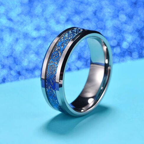 King Will DRAGON Men Tungsten Carbide Ring 8mm Silver/Blue/Black Celtic Dragon Wedding Band Polish Finish in Saudi Arabia