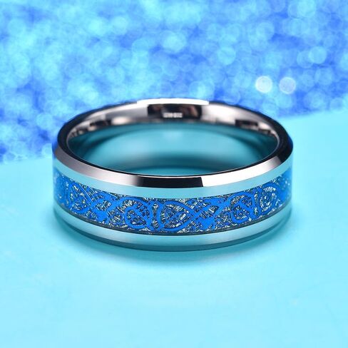 King Will DRAGON Men Tungsten Carbide Ring 8mm Silver/Blue/Black Celtic Dragon Wedding Band Polish Finish in Saudi Arabia