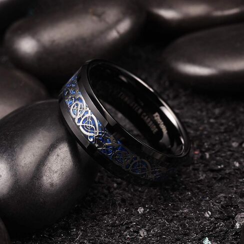 King Will DRAGON Men Tungsten Carbide Ring 8mm Silver/Blue/Black Celtic Dragon Wedding Band Polish Finish in Saudi Arabia