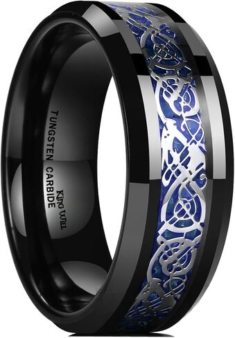 King Will DRAGON Men Tungsten Carbide Ring 8mm Silver/Blue/Black Celtic Dragon Wedding Band Polish Finish in Saudi Arabia
