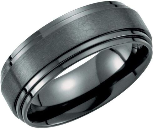 Sonia Jewels Black 8mm Double Ridged Wedding Band Ring in Saudi Arabia