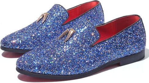 Santimon Mens Loafer Metallic Slip-on Glitter Fashion Smoking Slipper Moccasins Casual Dress Shoes in Saudi Arabia
