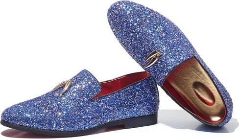 Santimon Mens Loafer Metallic Slip-on Glitter Fashion Smoking Slipper Moccasins Casual Dress Shoes in Saudi Arabia