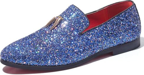 Santimon Mens Loafer Metallic Slip-on Glitter Fashion Smoking Slipper Moccasins Casual Dress Shoes in Saudi Arabia
