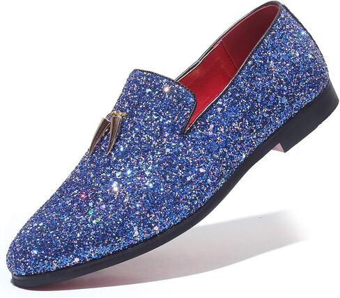 Santimon Mens Loafer Metallic Slip-on Glitter Fashion Smoking Slipper Moccasins Casual Dress Shoes in Saudi Arabia