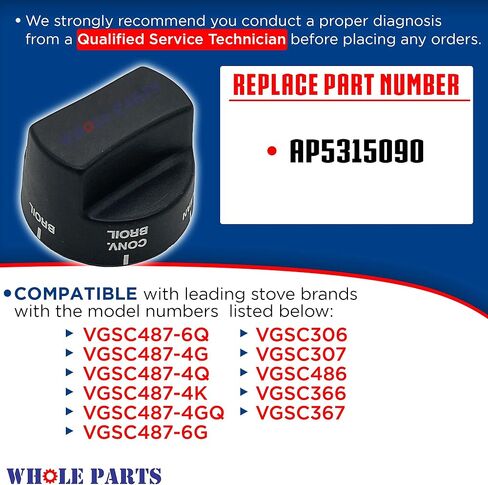 Whole Parts Top Burner Selector Knob (Self Clean) Part # PA010080 - Replacement & Compatible With Some Viking Ranges & Ovens - Non-OEM Viking Appliance Parts & Accessories - 2 Yr Warranty in Saudi Arabia