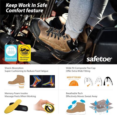 SAFETOE أحذية عمل رجالي مركب تو الجلود أحذية أمان مقاومة للماء معزول أحذية أمان العمل للبناء الصناعي in Kuwait