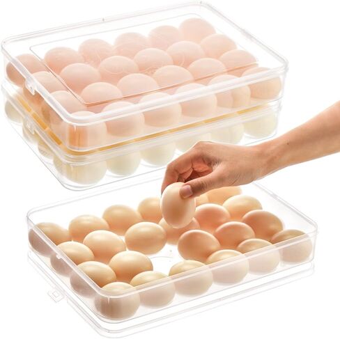 TOPZEA 3 Pack Plastic Egg Holder Box, 3 x 24 Slot Deviled Eggs Tray Carrier Platter with Lid, Egg Dispenser Stackable Fridge Egg Storage Container for Home, Restaurant, Picnic in Saudi Arabia