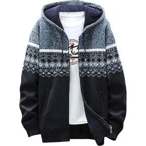 Ymosrh Mens Coats and Jackets Fashion Casual Sweater Jacket Warm Knit Sweater Hooded Hoodie Coats Jackets Plus Size in Kuwait