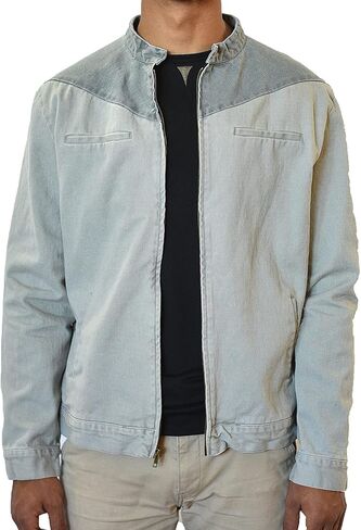 SpearPoint Men's Washed Gray Denim Casual Jean Jacket - 100% Cotton in Kuwait