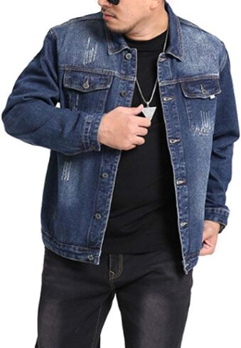 HZCX FASHION Mens Denim Trucker Jacket Big and Tall Loose Button Down Jean Coat in Saudi Arabia
