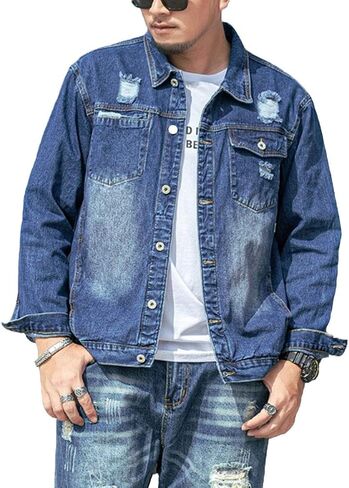HZCX FASHION Mens Denim Trucker Jacket Big and Tall Loose Button Down Jean Coat in Saudi Arabia