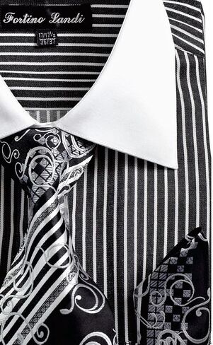 Fortino Landi Men's Striped Dress Shirt w/French Cuff Links Tie and Hanky Set #631 1/2 36/37 in Saudi Arabia