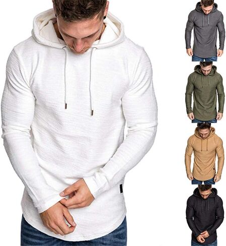 SHERUPOO Mens Workout Hoodie Gym Muscle Sweatshirt Athletic Hooded Long Sleeve Sweater Sports Training in Saudi Arabia
