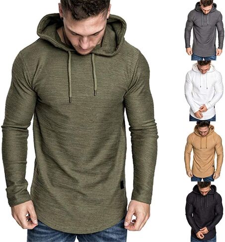 SHERUPOO Mens Workout Hoodie Gym Muscle Sweatshirt Athletic Hooded Long Sleeve Sweater Sports Training in Saudi Arabia