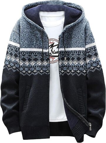 Ymosrh Mens Coats and Jackets Fashion Casual Sweater Jacket Warm Knit Sweater Hooded Hoodie Coats Jackets Plus Size in Saudi Arabia