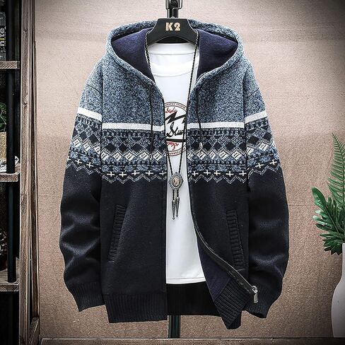 Ymosrh Mens Coats and Jackets Fashion Casual Sweater Jacket Warm Knit Sweater Hooded Hoodie Coats Jackets Plus Size in Saudi Arabia