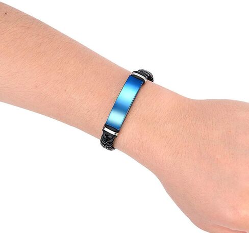 ZKXXJ Personalized Medical Alert Bracelets for Men Women Adjustable Braided Leather Blue Tag Wristband Emergency ID Identification Cuff Bracelet Allergy Awareness Jewelry for Adults Teens in Saudi Arabia