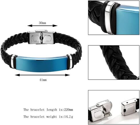 ZKXXJ Personalized Medical Alert Bracelets for Men Women Adjustable Braided Leather Blue Tag Wristband Emergency ID Identification Cuff Bracelet Allergy Awareness Jewelry for Adults Teens in Saudi Arabia