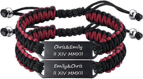 VNOX Personalized Stainless Steel Handmade Braided Rope Roman Numeral Name ID Adjustable Bracelet for Unisex in Saudi Arabia